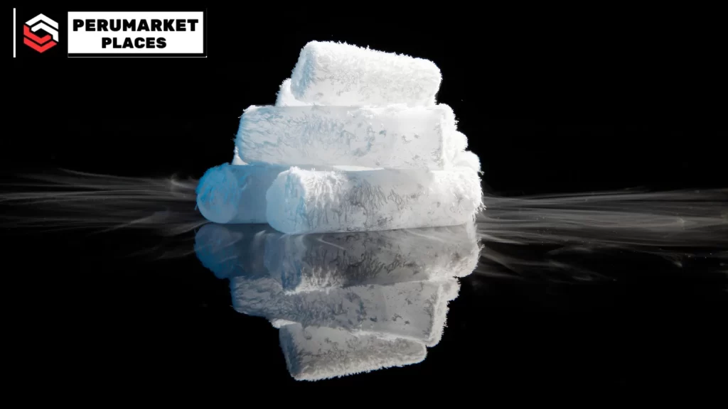 Stacked dry ice blocks sublimating into mist, emphasizing how long dry ice lasts.