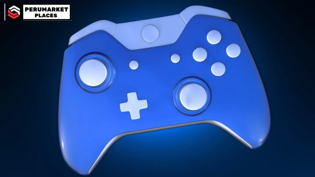 A blue gaming controller on a dark background with a logo in the corner. Wondering Can You Play MK One with One Controller on Switch? This image shows how various controllers, like this one, can enhance your gameplay on different platforms.